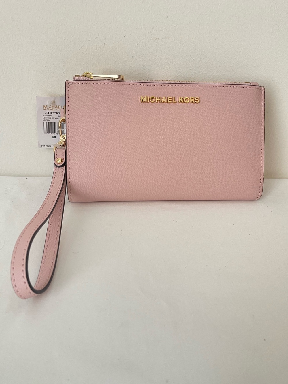 Michael Kors Jet Set Travel Large Double Zip Wristlet Wallet in Blossom NWT